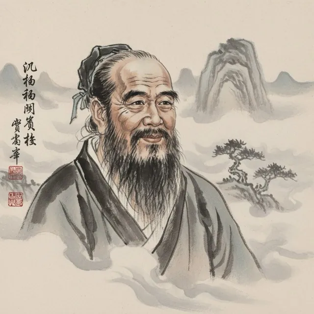 Elderly sage in traditional Chinese ink painting style