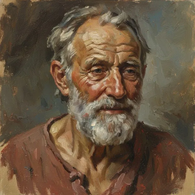 Oil painting portrait of an elderly bearded man