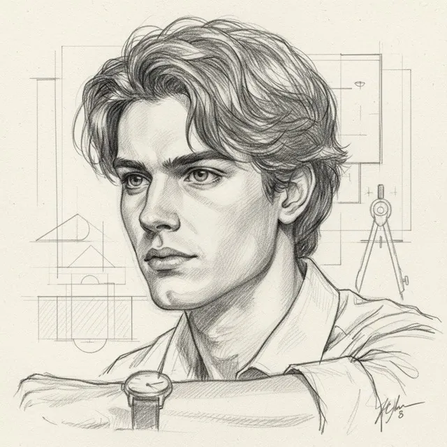 Pencil sketch portrait of a young man