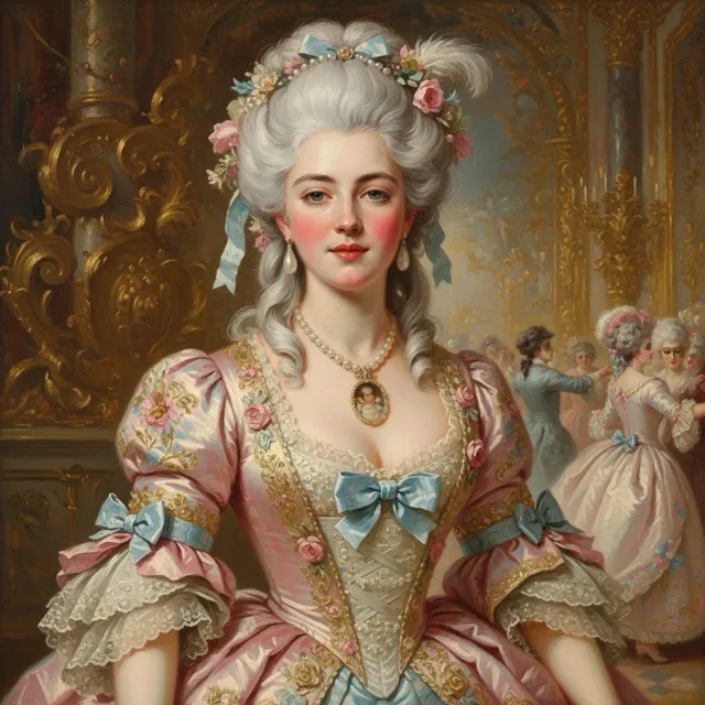 Rococo portrait of a lady in a pastel silk gown