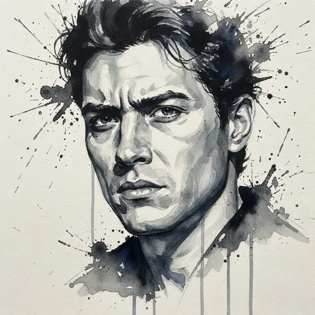Portrait of a man in watercolor and ink splash style