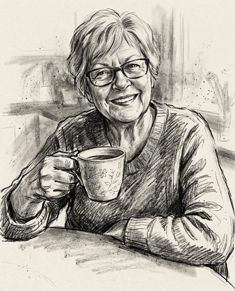 Grandmother with silver hair as a charcoal portrait