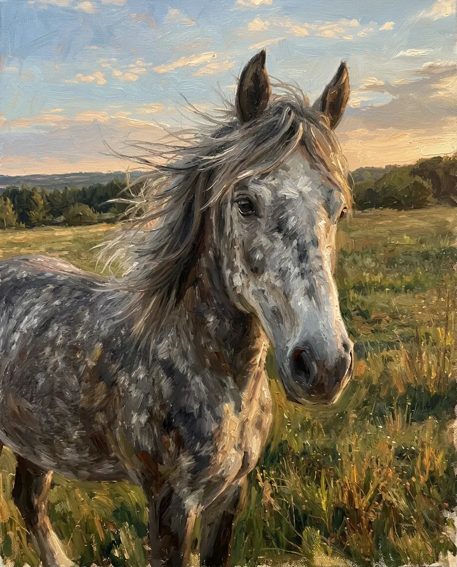 Dapple grey horse as a oil painting portrait