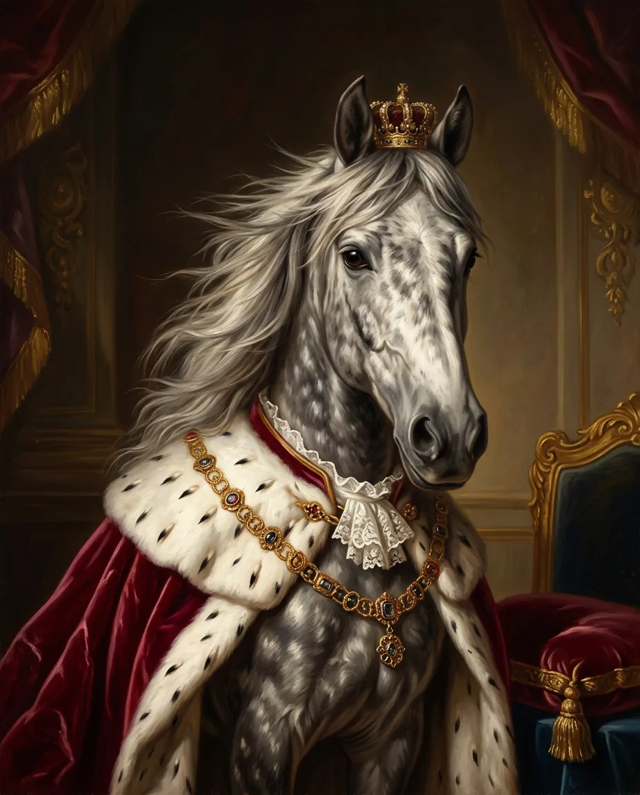 Dapple grey horse as a royal portrait