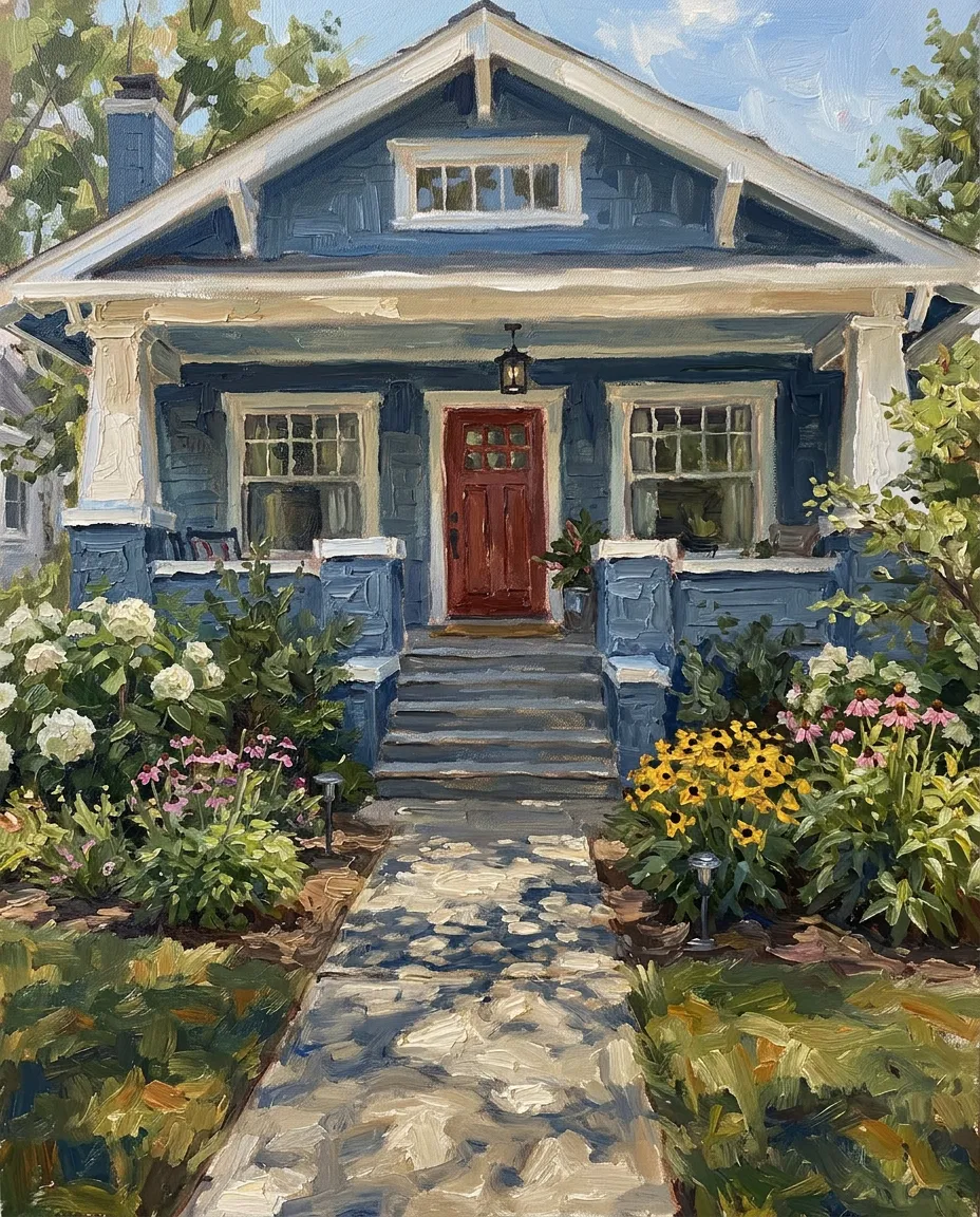 Craftsman bungalow as an oil painting