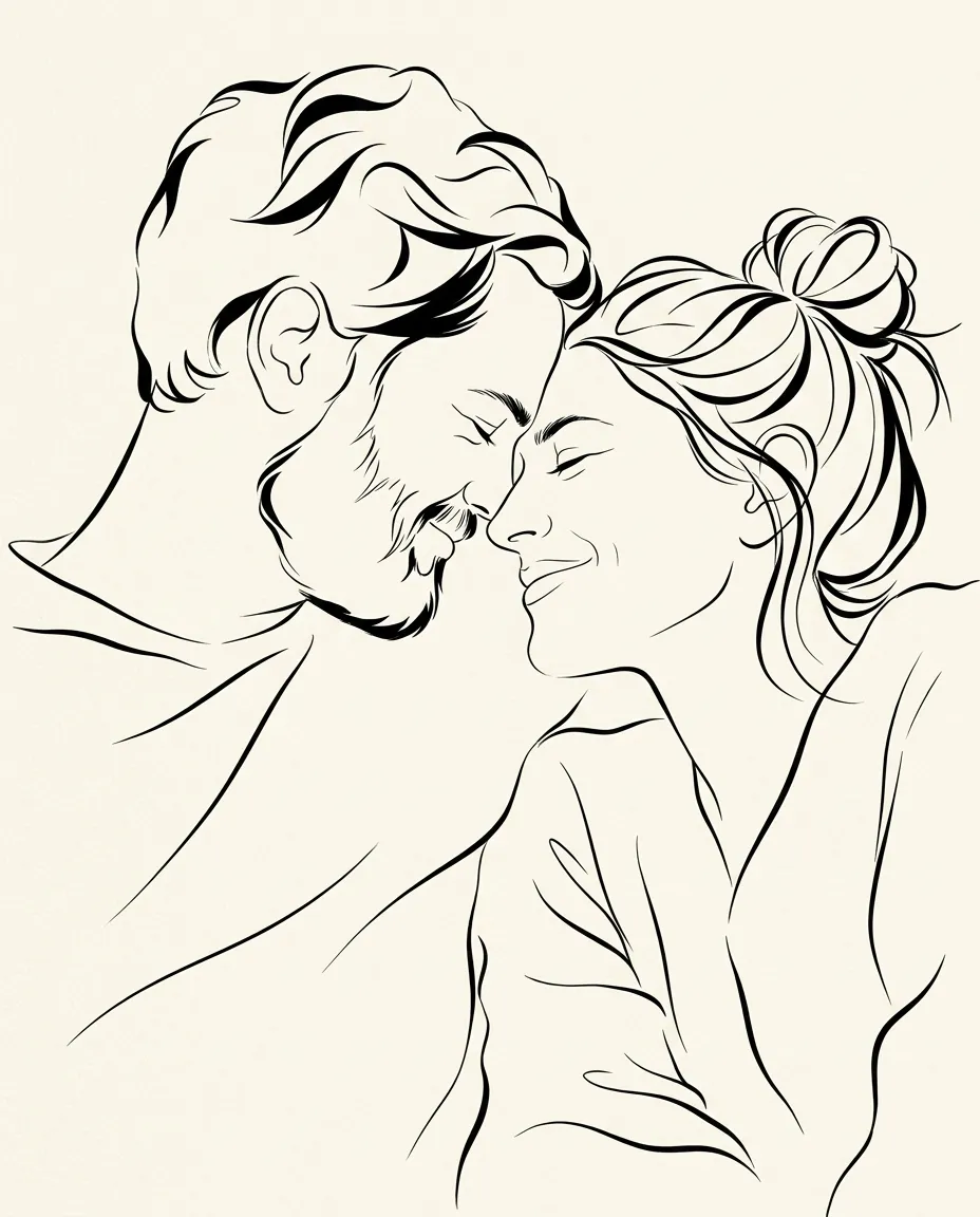 Couple as minimalist ink line art