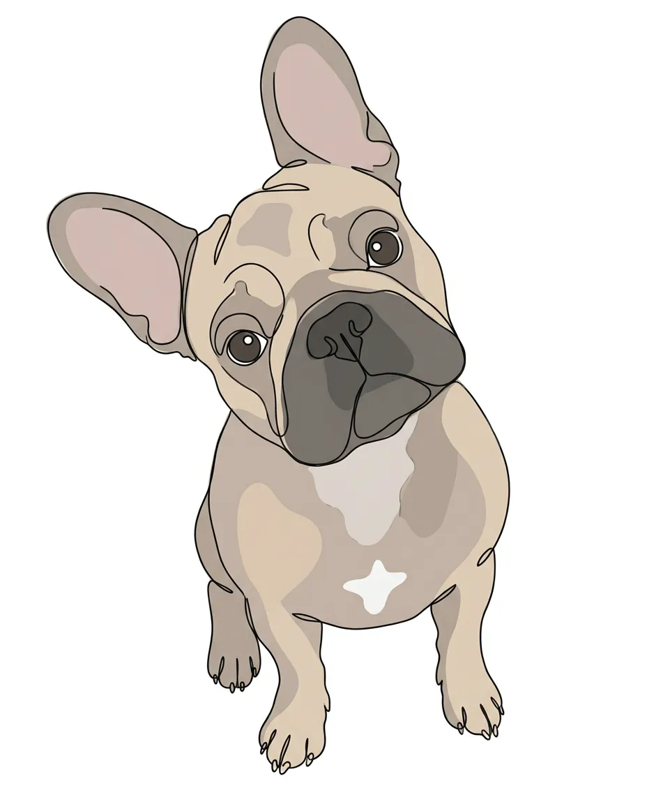 French bulldog as continuous line art with color fills