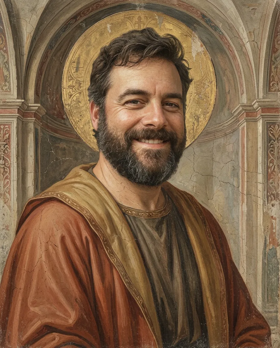 Bearded man as a fresco portrait