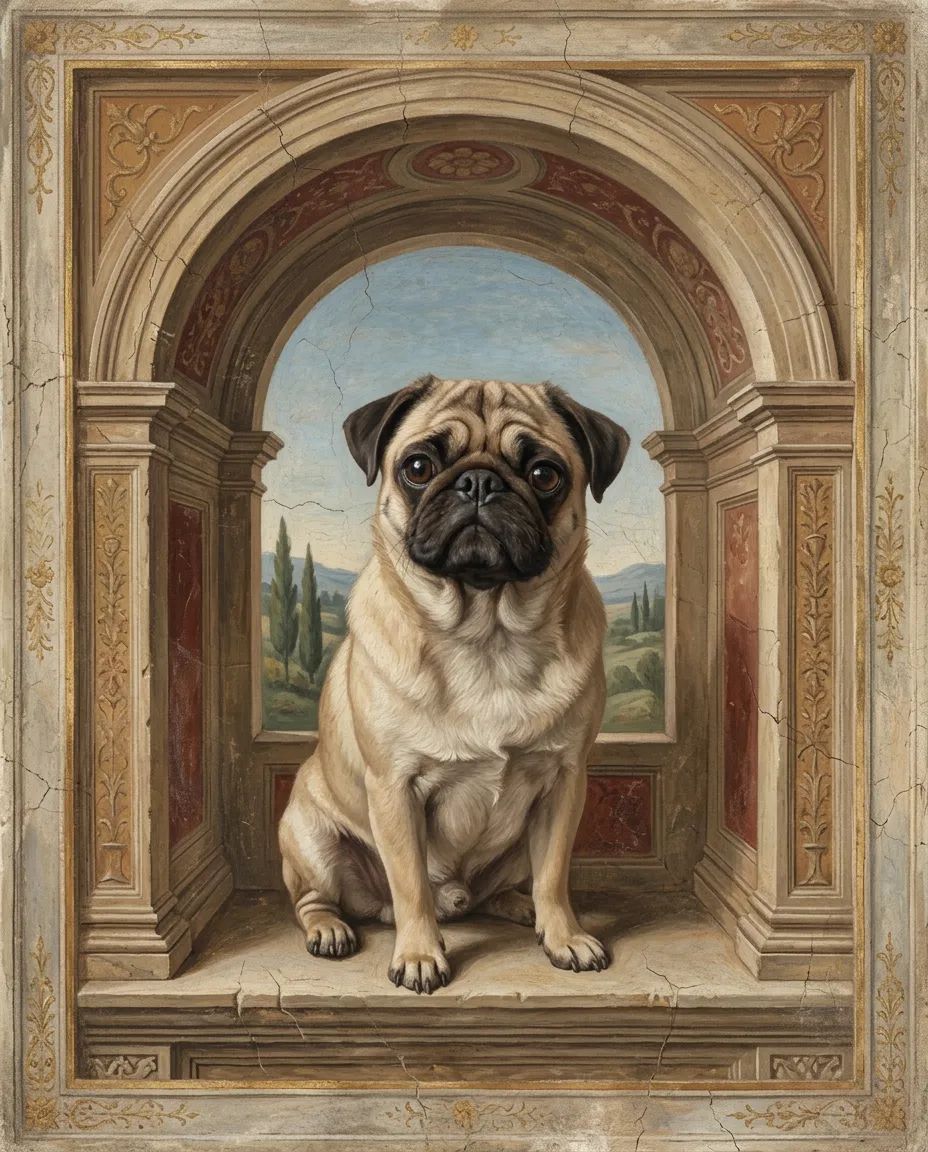 Pug as a fresco painting