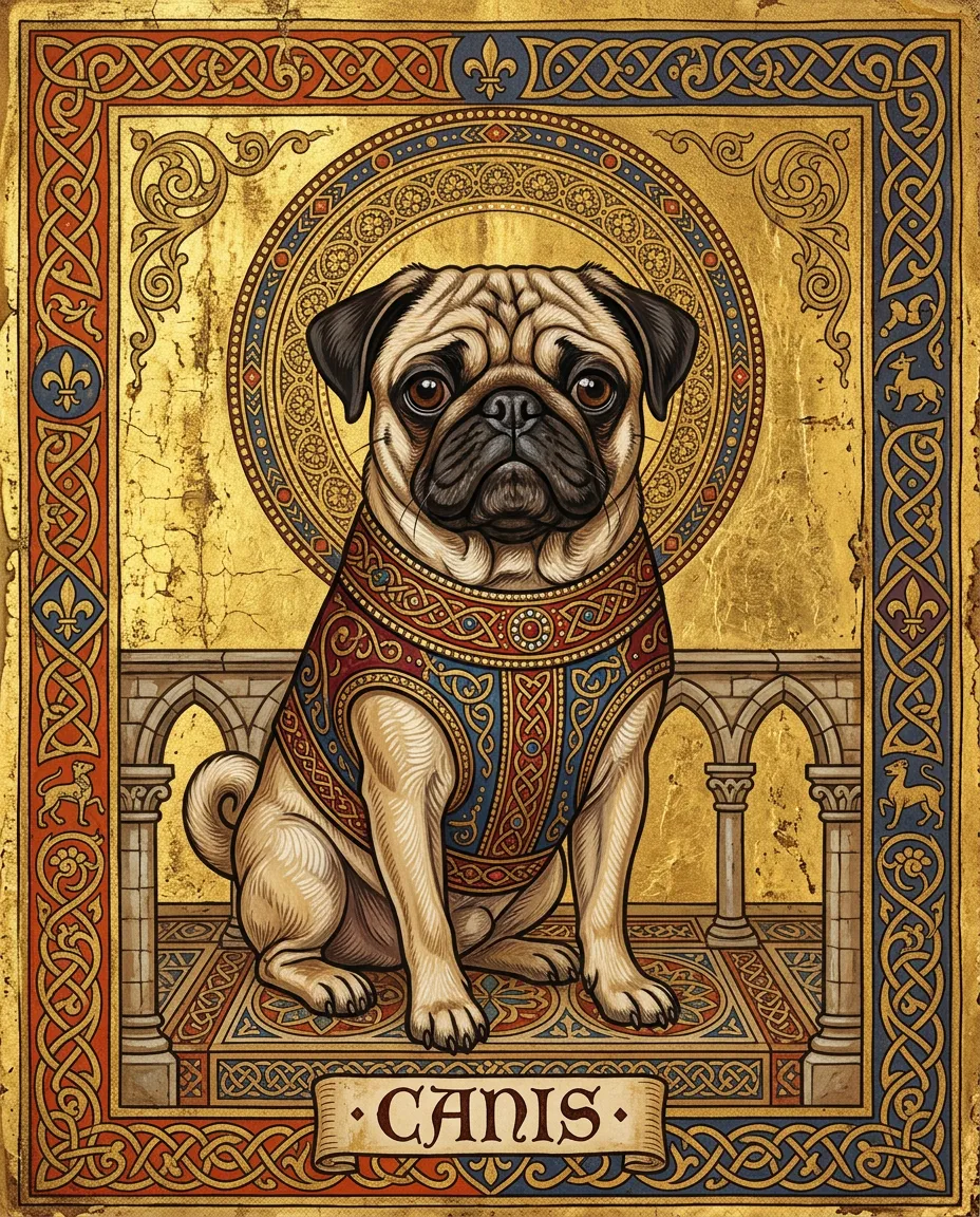 Pug as a medieval manuscript portrait