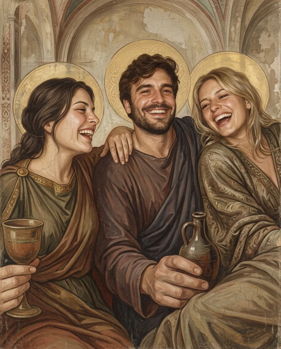Three friends as a fresco painting