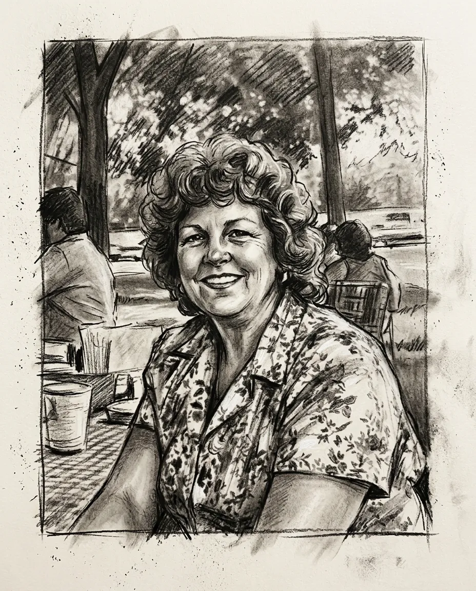 Woman from an old family photo as a charcoal portrait