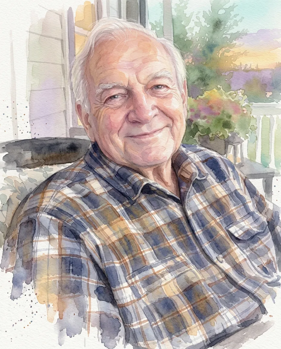 Grandfather on a porch as a watercolor