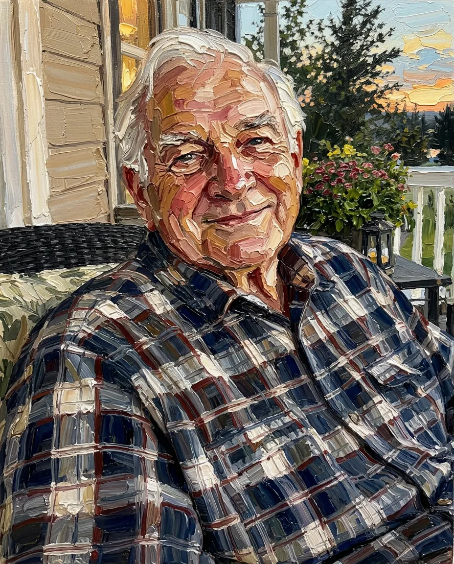 The same photo as an oil painting memorial portrait