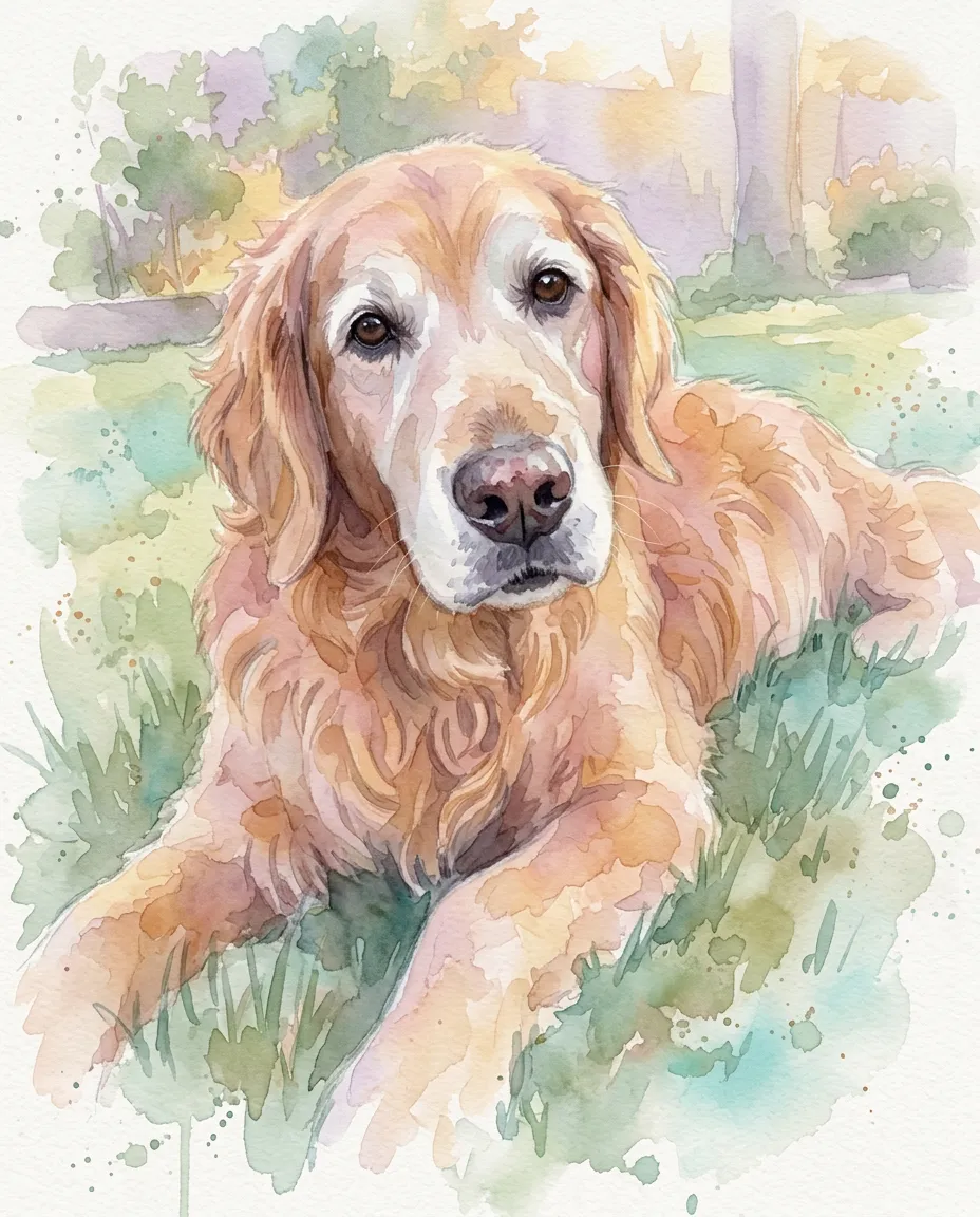 Old golden retriever as a watercolor