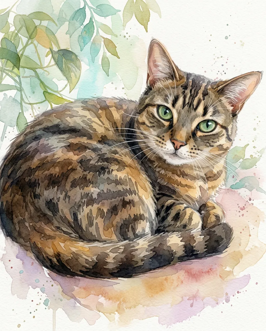 Tabby cat as a watercolor