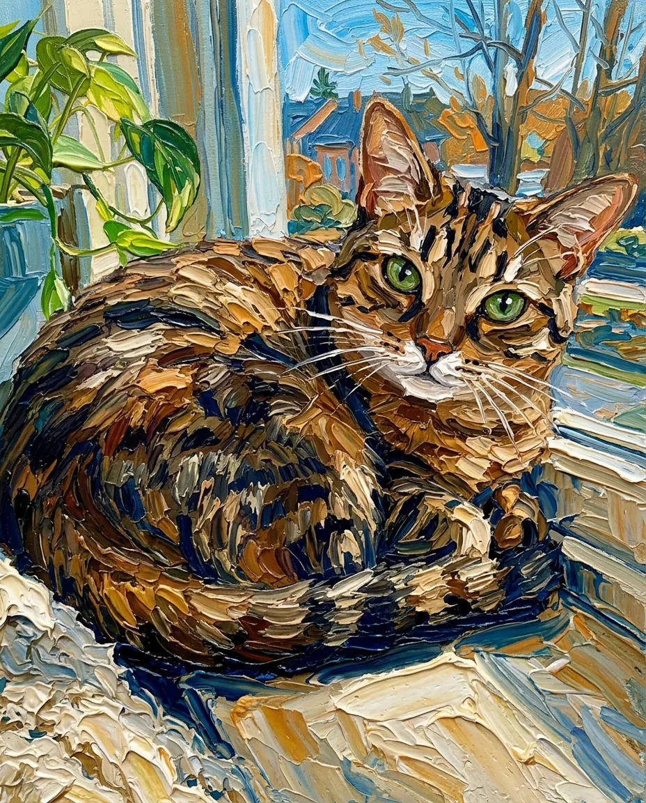 Tabby cat as an oil painting