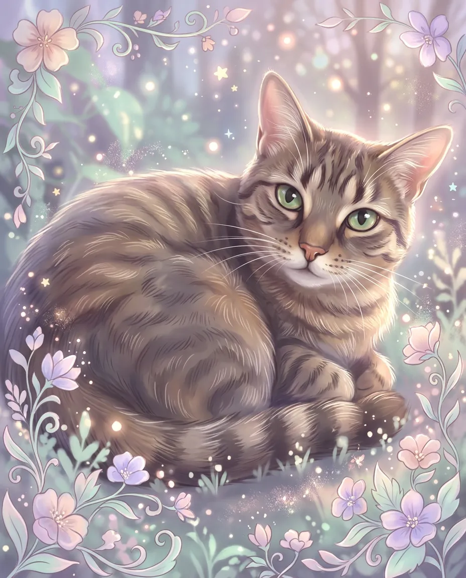 Tabby cat as a soft glowing illustration