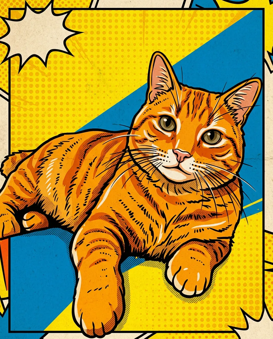 Ginger tabby cat as a pop art portrait