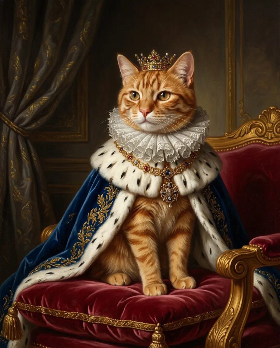 Ginger tabby cat as a royal portrait