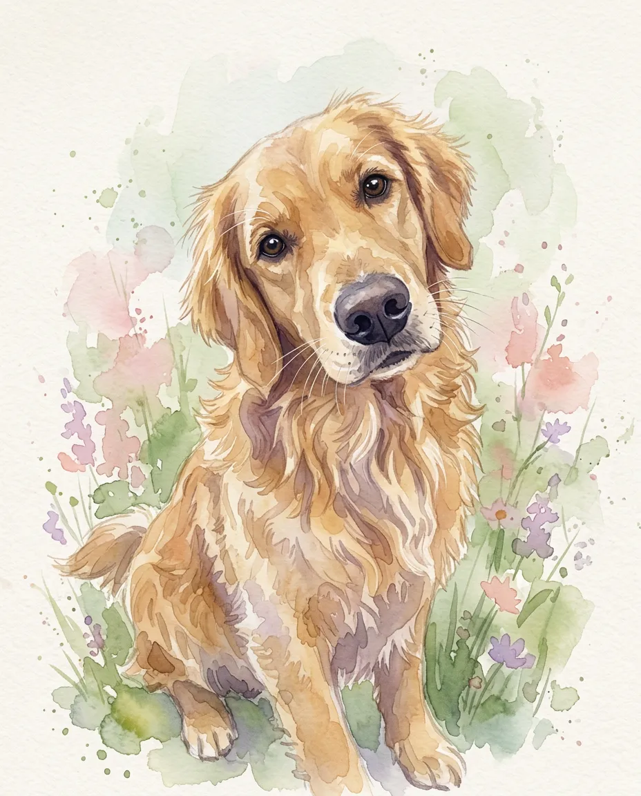Golden retriever as a watercolor portrait