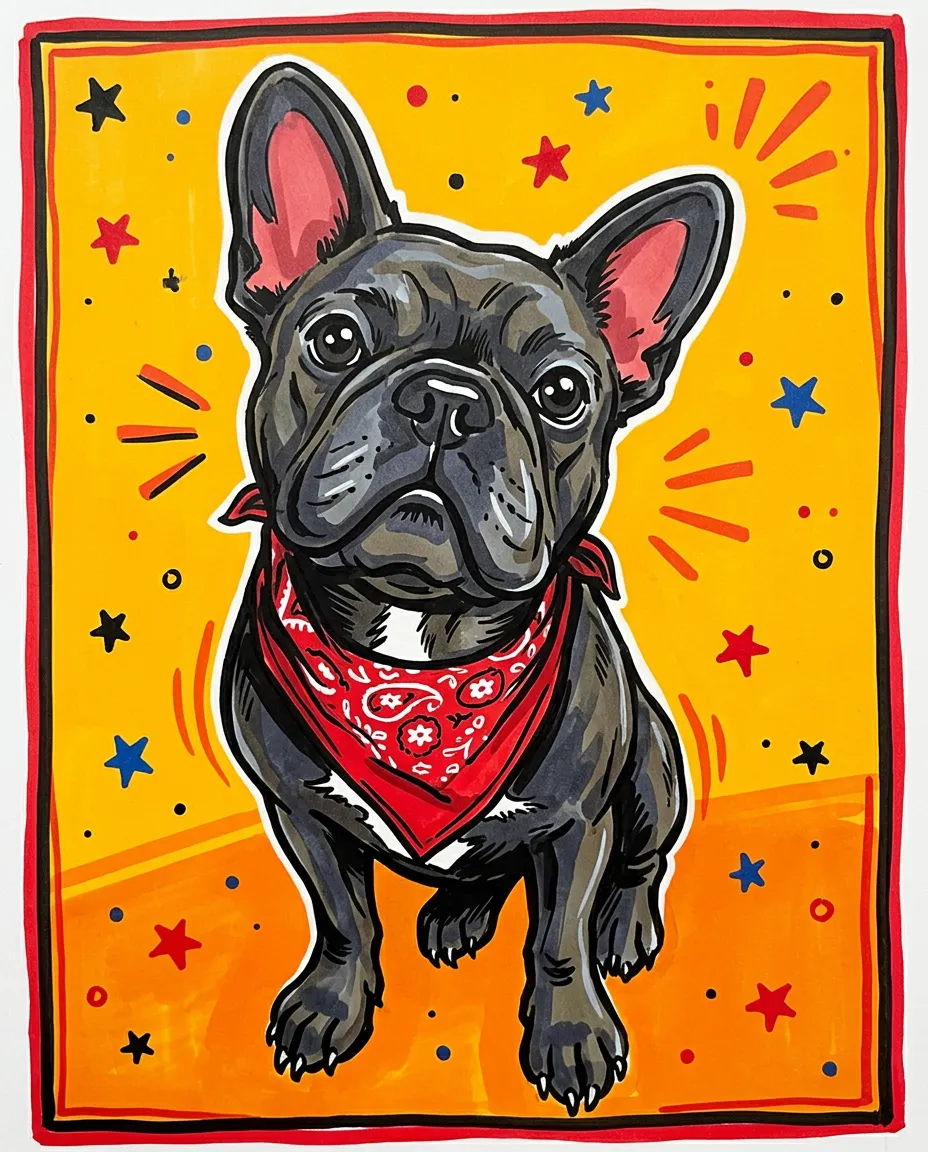 French bulldog as a bold marker drawing