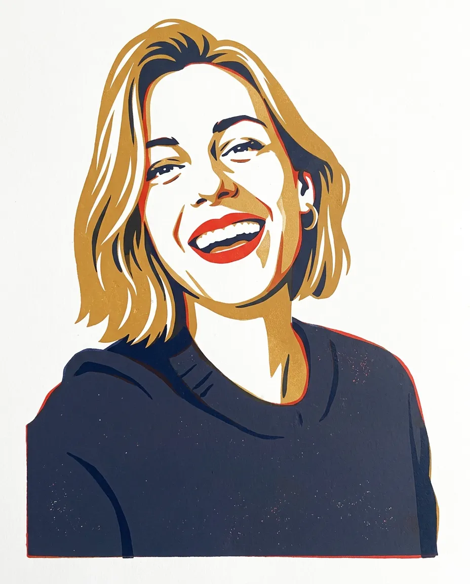 Woman with red lipstick as a screenprint portrait