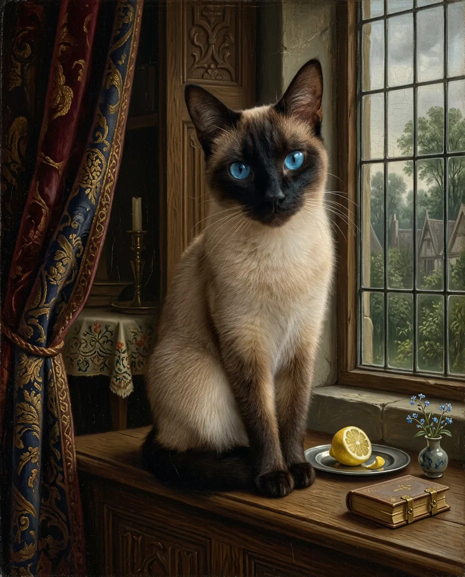 Siamese cat as a Dutch Master portrait