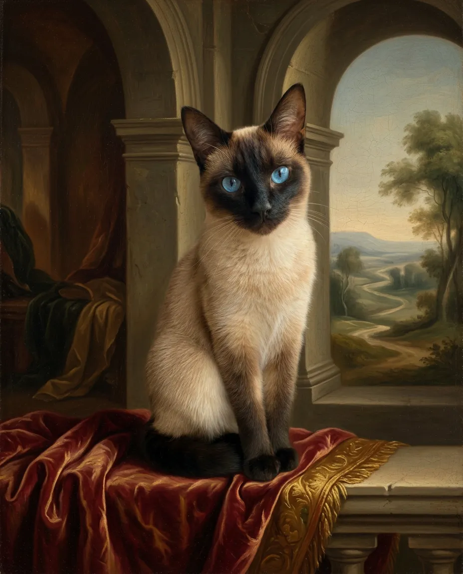 Siamese cat as a Renaissance portrait