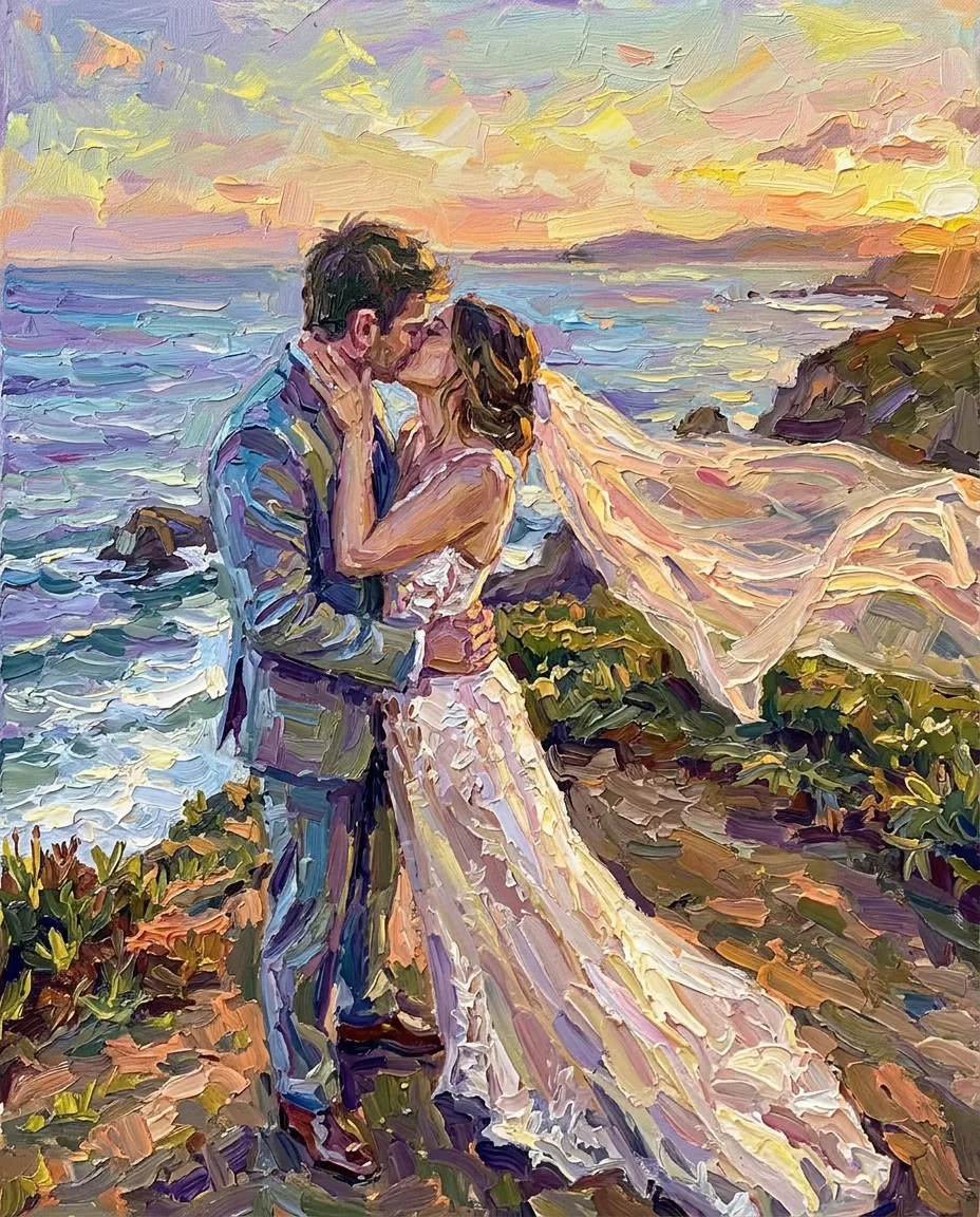 The same couple as a textured oil painting