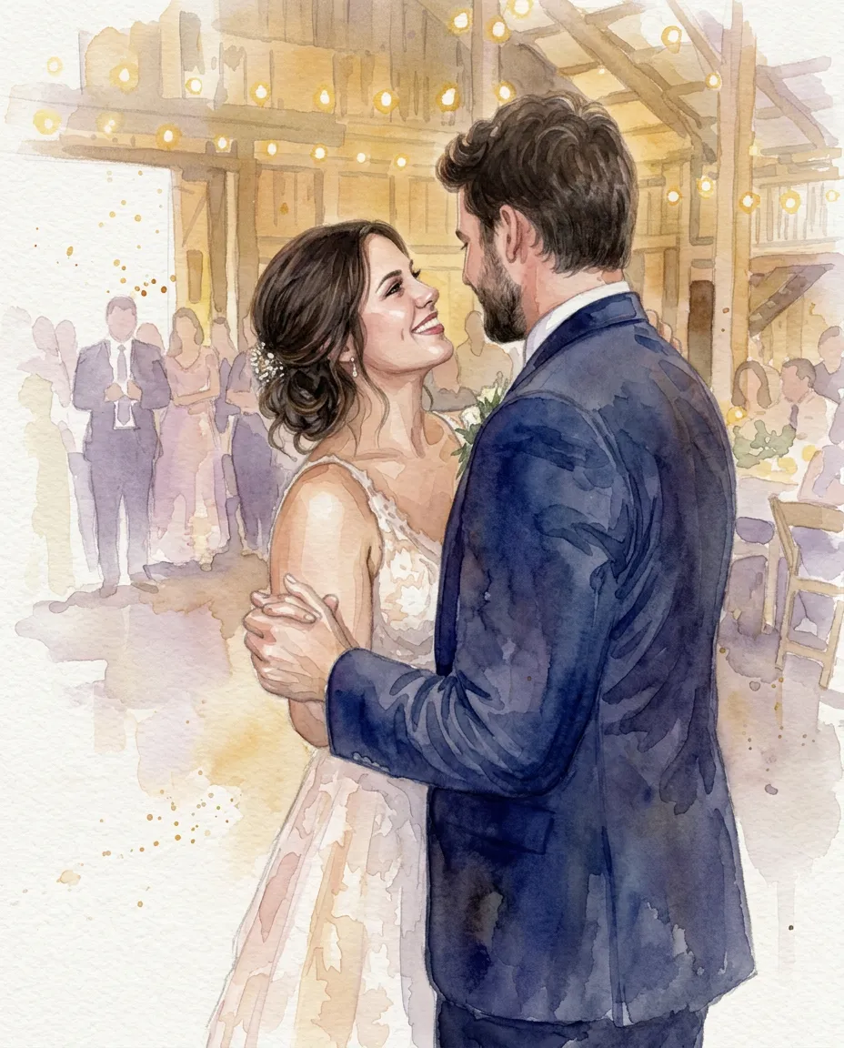 Bride and groom’s first dance as a watercolor