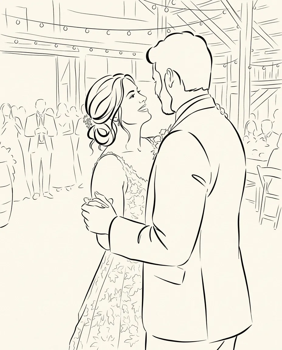 Bride and groom’s first dance as minimalist line art